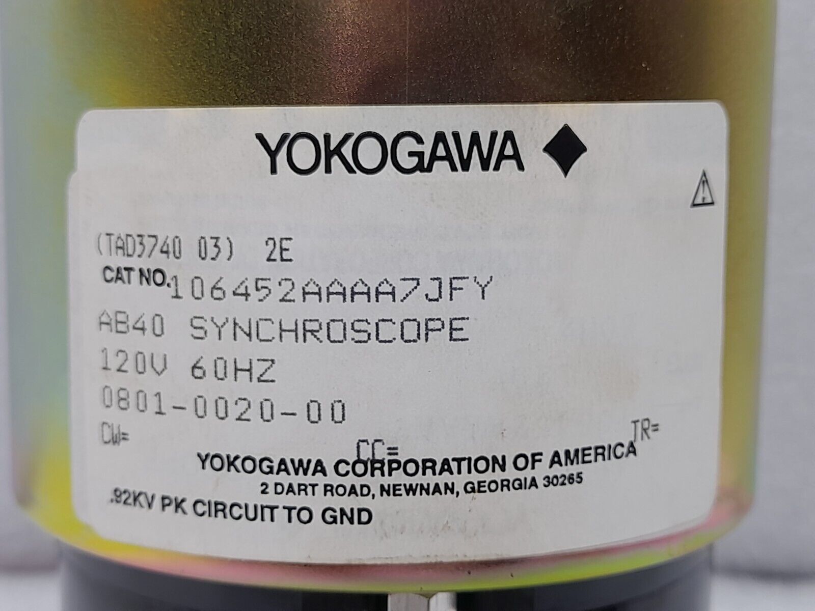Yokogawa 106452AAAA7JFY AB40 Synchroscope Ros 0801-0020-00 TAD3740 03 2E 120V 60