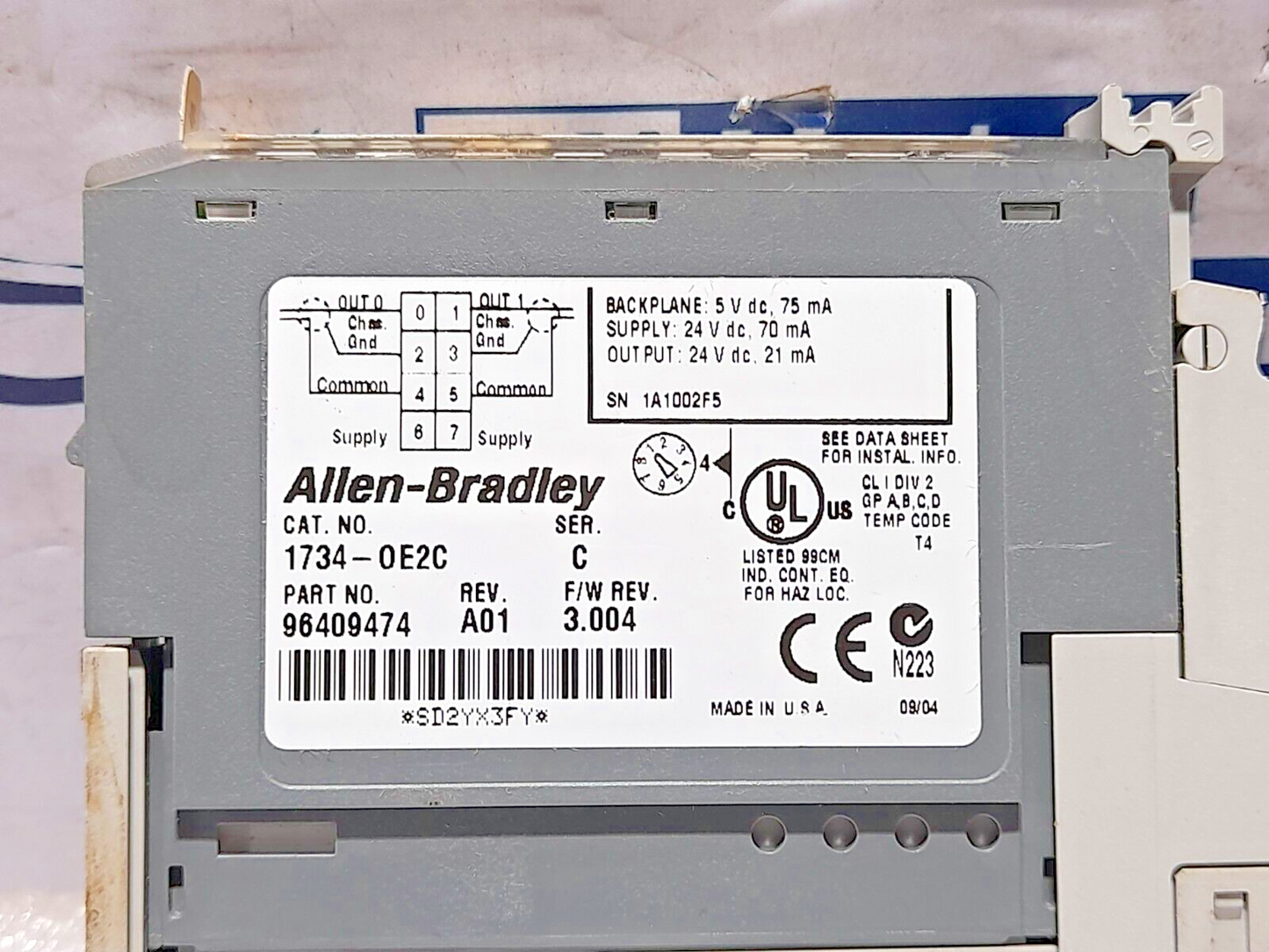 Allen Bradley 1734-OE2C Output Module 96409474 With A-B 1734-MB  & 1734-RTB