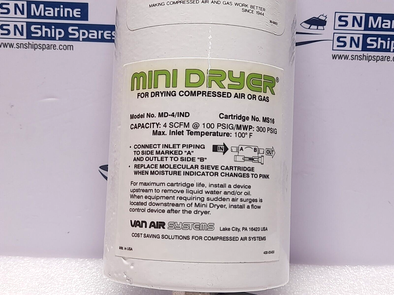 Van Air System MD-4/IND Air Dryer 38-0124 With Cartridge MS16 26-0889