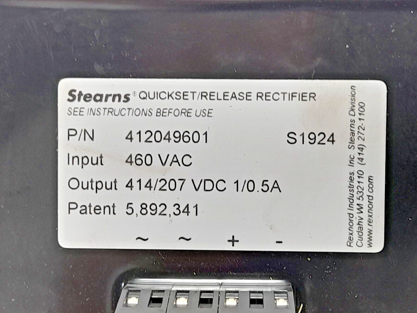 Stearns 412049601 Quickset/Release Power Rectifier Stearns 4-1-20496-01-K