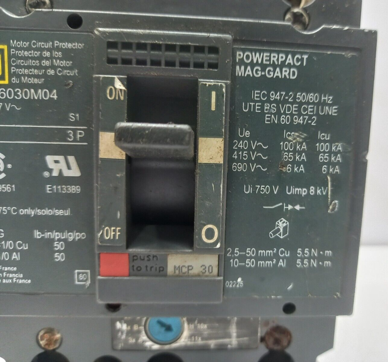 Square D GJL36030M04 Motor Circuit Breaker Circuit Breaker MCP 30 30A 3P