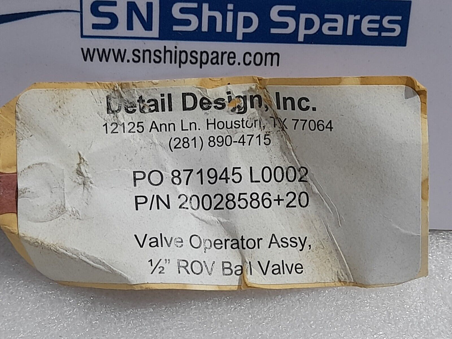 Detail Design 20028586+20 Valve Operator Assembly ½” ROV Ball Valve