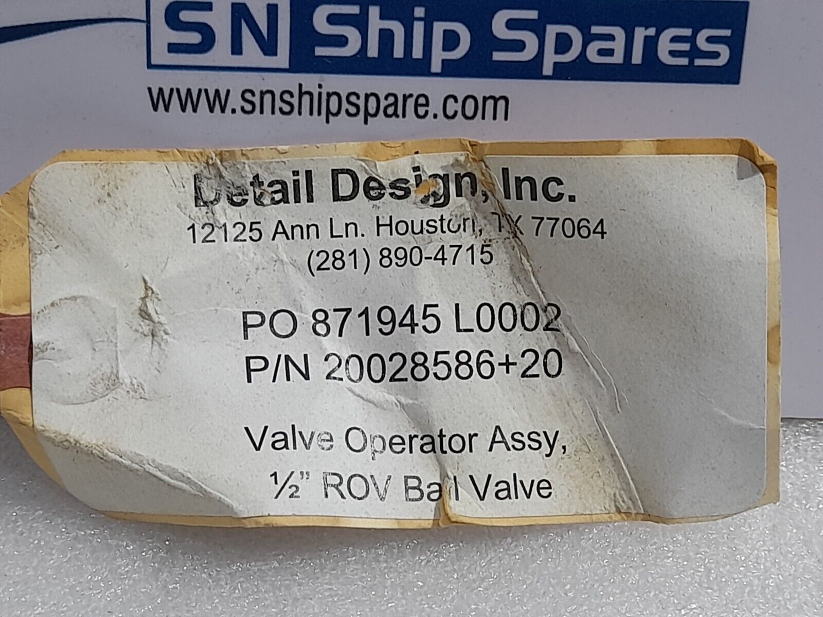Detail Design 20028586+20 Valve Operator Assembly ½” ROV Ball Valve