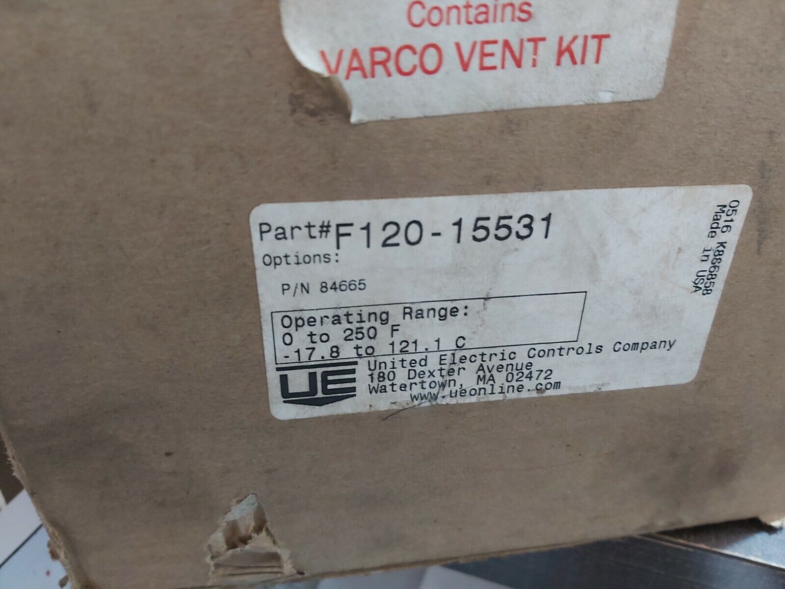 UNITED ELECTRIC F120-15531 P/N-84665 TEMPERATURE SWITCH 0-250 F 