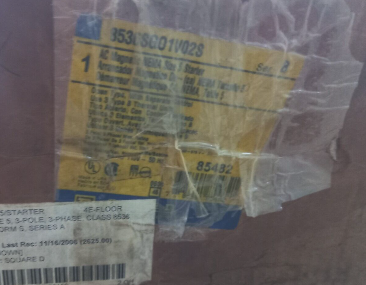 Square D 8536SGO1V02S Ser B AC Magnetic NEMA Size 5 Starter 110-120V 50/60Hz
