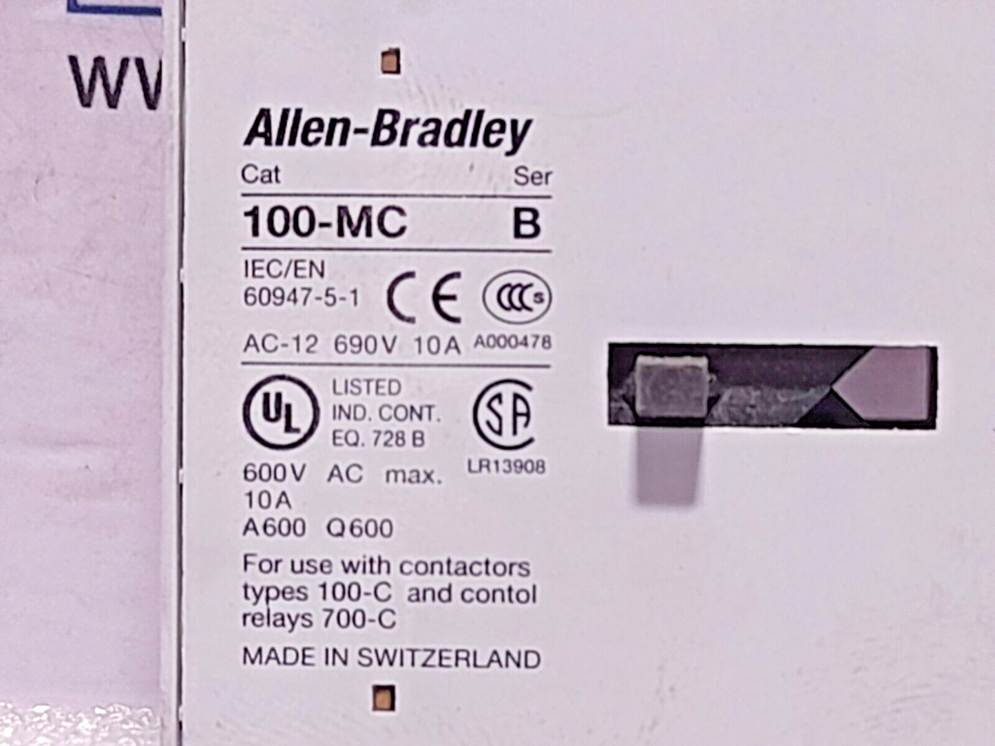 Allen Bradley 100-MCA02 Contactor Interlock Ser B AC-12 690V 10A 22.422.140-01