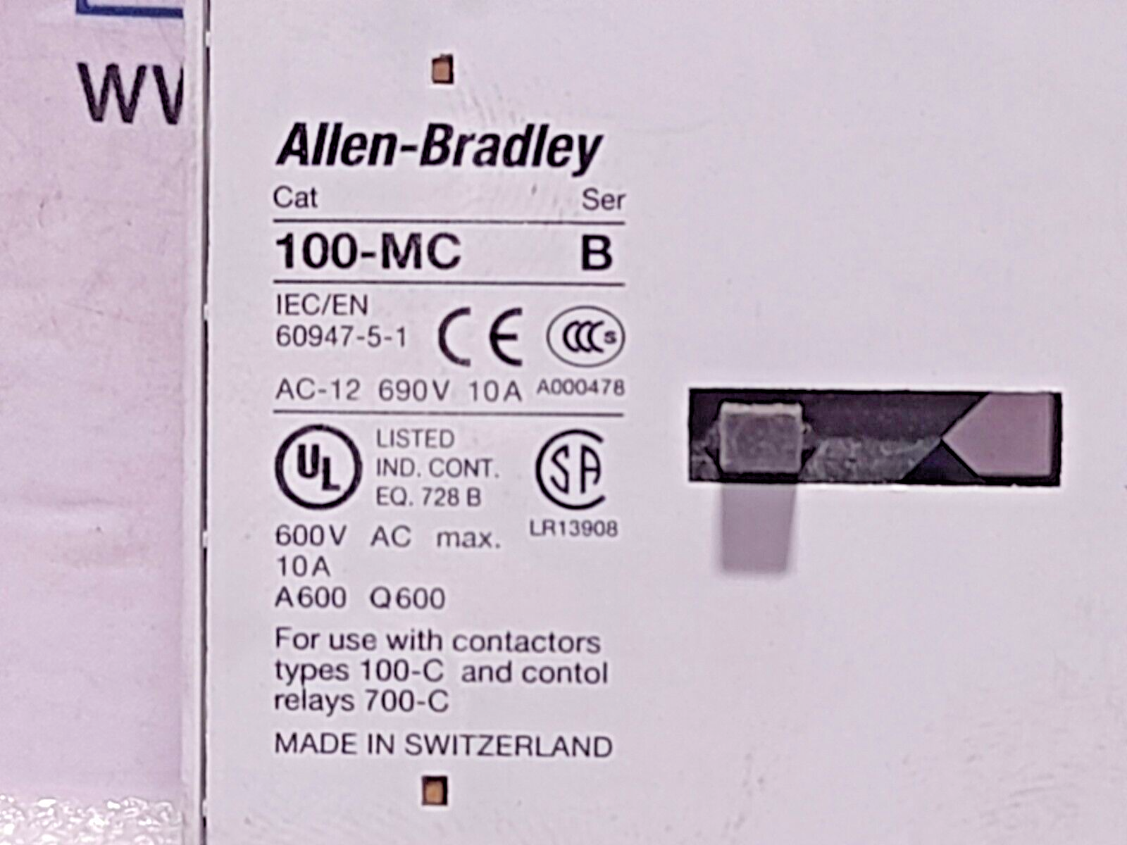 Allen Bradley 100-MCA02 Contactor Interlock Ser B AC-12 690V 10A 22.422.140-01