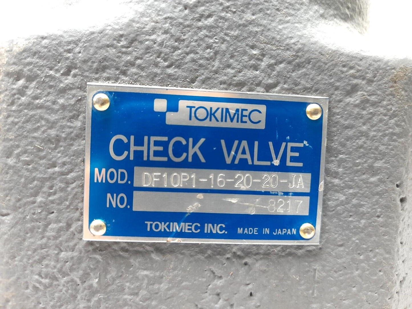 Tokimec DF10P1-16-20-20-JA Check Valve DF10P1162020JA