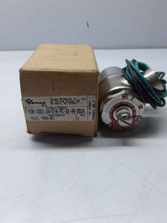 Versa ESM-3301-34-E14-PC-XX-44-D024 Three Way Solenoid Valve Max-Min 130-0 PSI