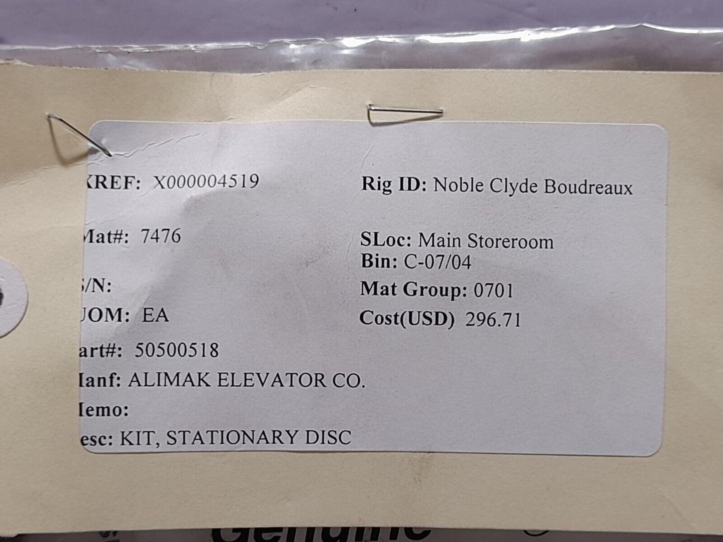 Stearns 5-66-8372-00 Stationary Disc Kit 566837200 Alimak 50500518 5050051-8