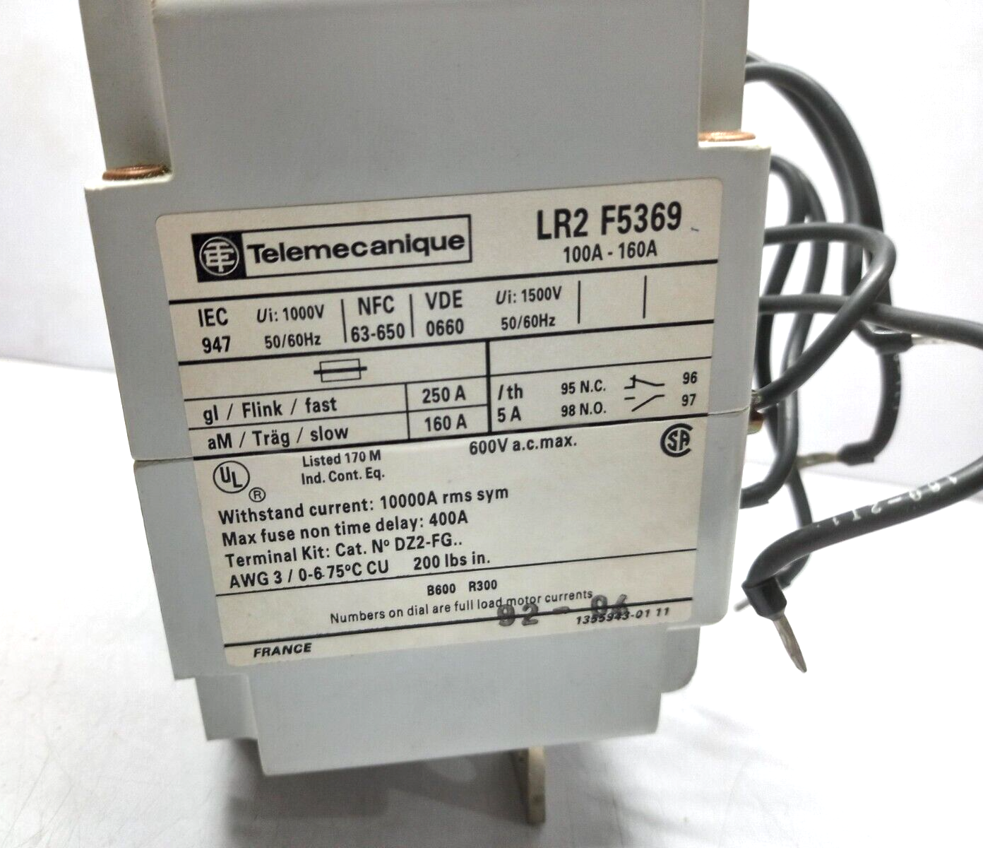 Telemecanique LR2 F5369 Overload Relay 100A-160A