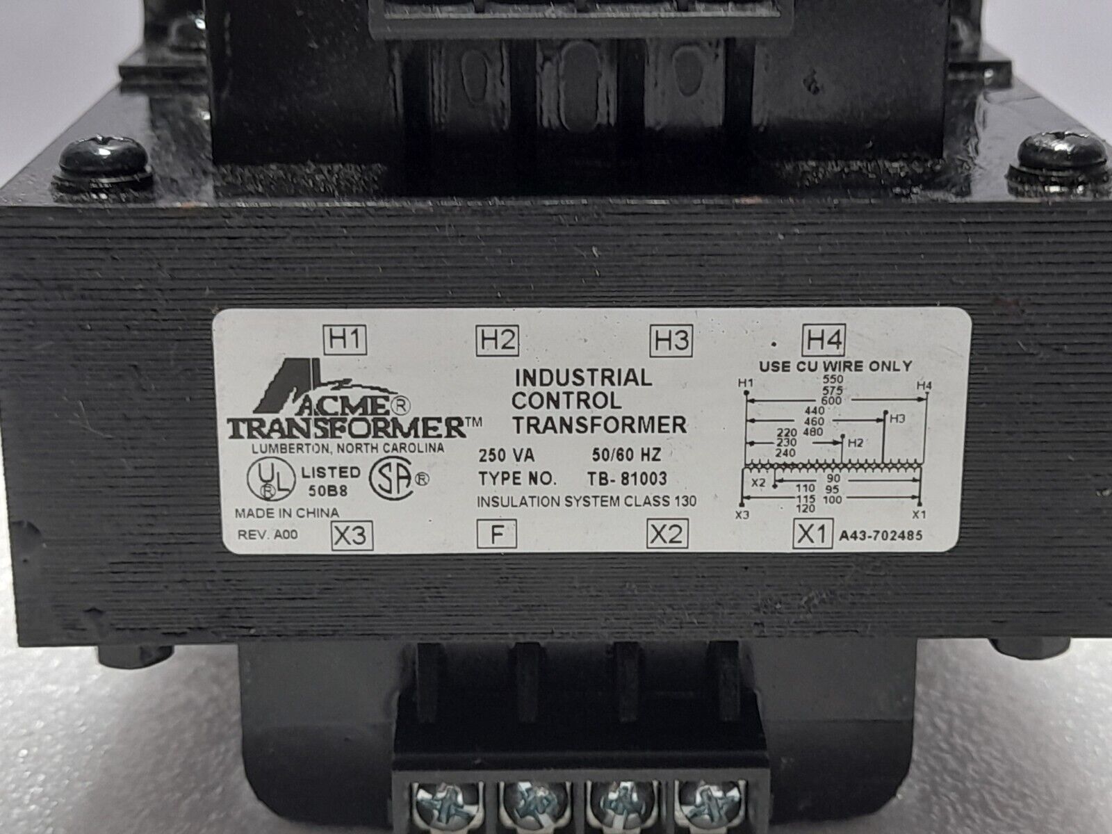ACME TB-81003 Industrial Control Transformer 250VA 50/60Hz TB81003 NOV 115488