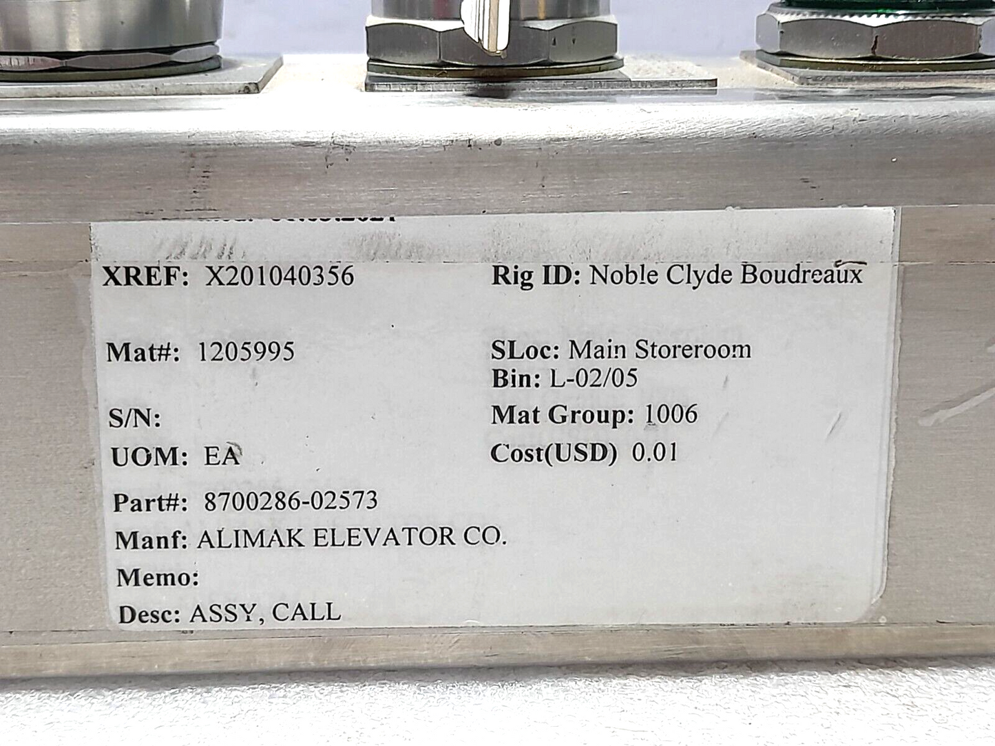 Alimak 8700286-02573 Call Assembly 870028602573