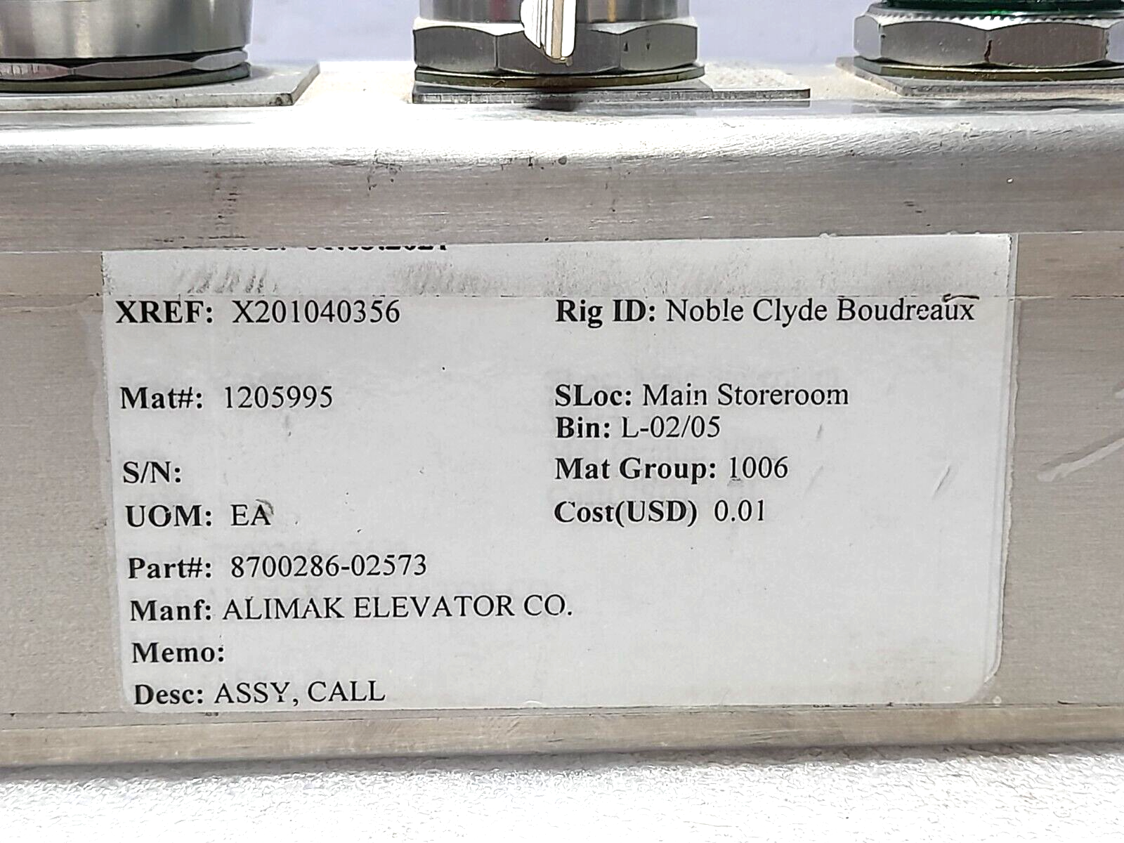 Alimak 8700286-02573 Call Assembly 870028602573