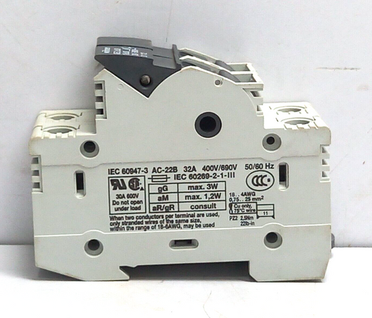 Wohner 31112.000 Holder For Cylindrical Fuses 10x38 2P AES 2x38 10x38 32A 690V~