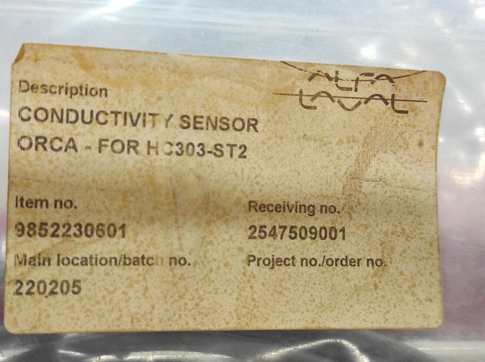 Alfa Laval 9852230601 Conductivity Transmitter Sensor CS10 K=10.0 PT100 17’TL ½”