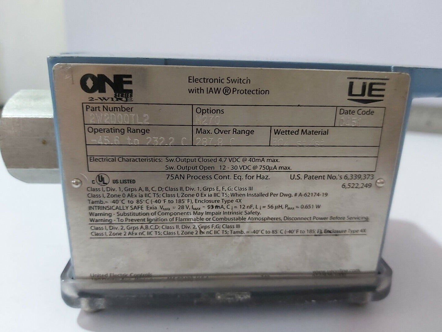 UNITED ELECTRIC CONTROL  2W2D00TL2 -45.TO 232.2 C ONE SERIES 2-WIRE TEMPERATURE 