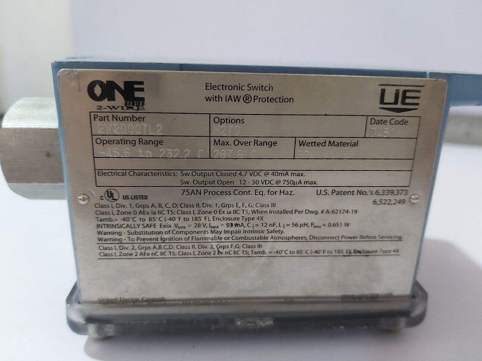 UNITED ELECTRIC CONTROL  2W2D00TL2 -45.TO 232.2 C ONE SERIES 2-WIRE TEMPERATURE 