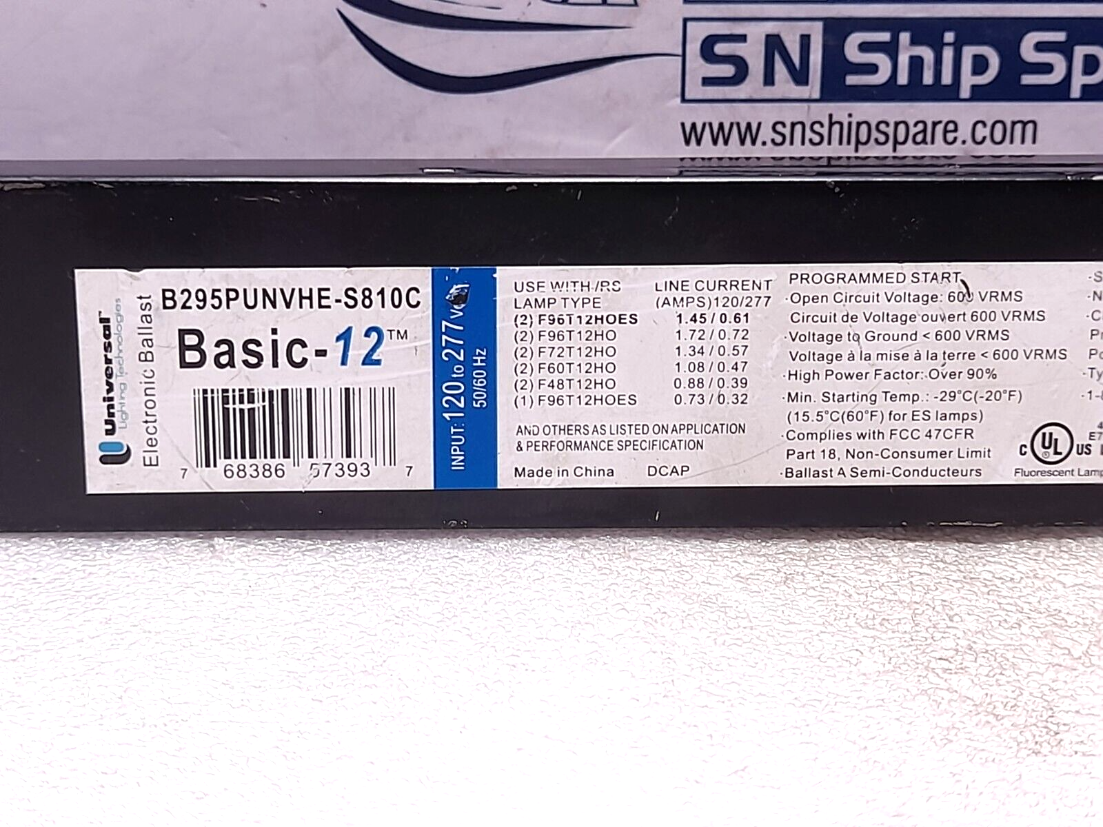 Universal Lighting B295PUNVHE-S810C Basic-12 Electronic Ballast