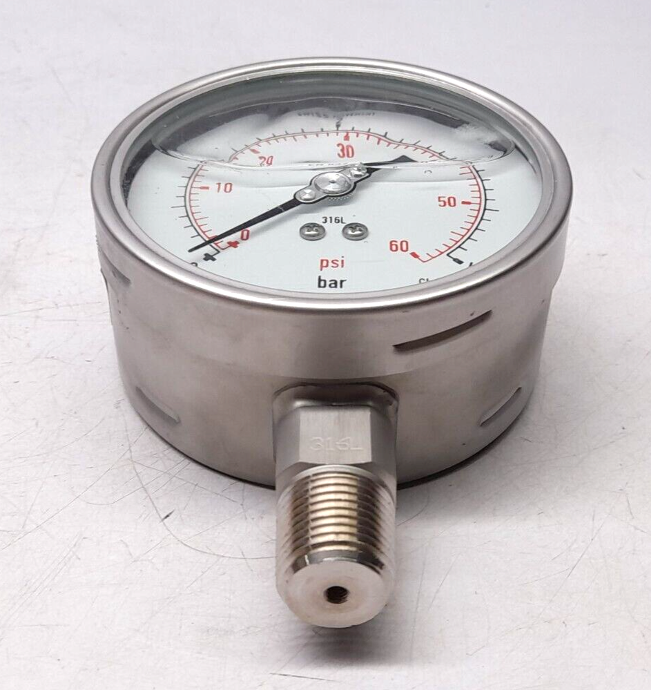 Wika 9050213 Pressure Gauge 232.50.100 ½ NPT 0-4 Bar 0-60 PSI