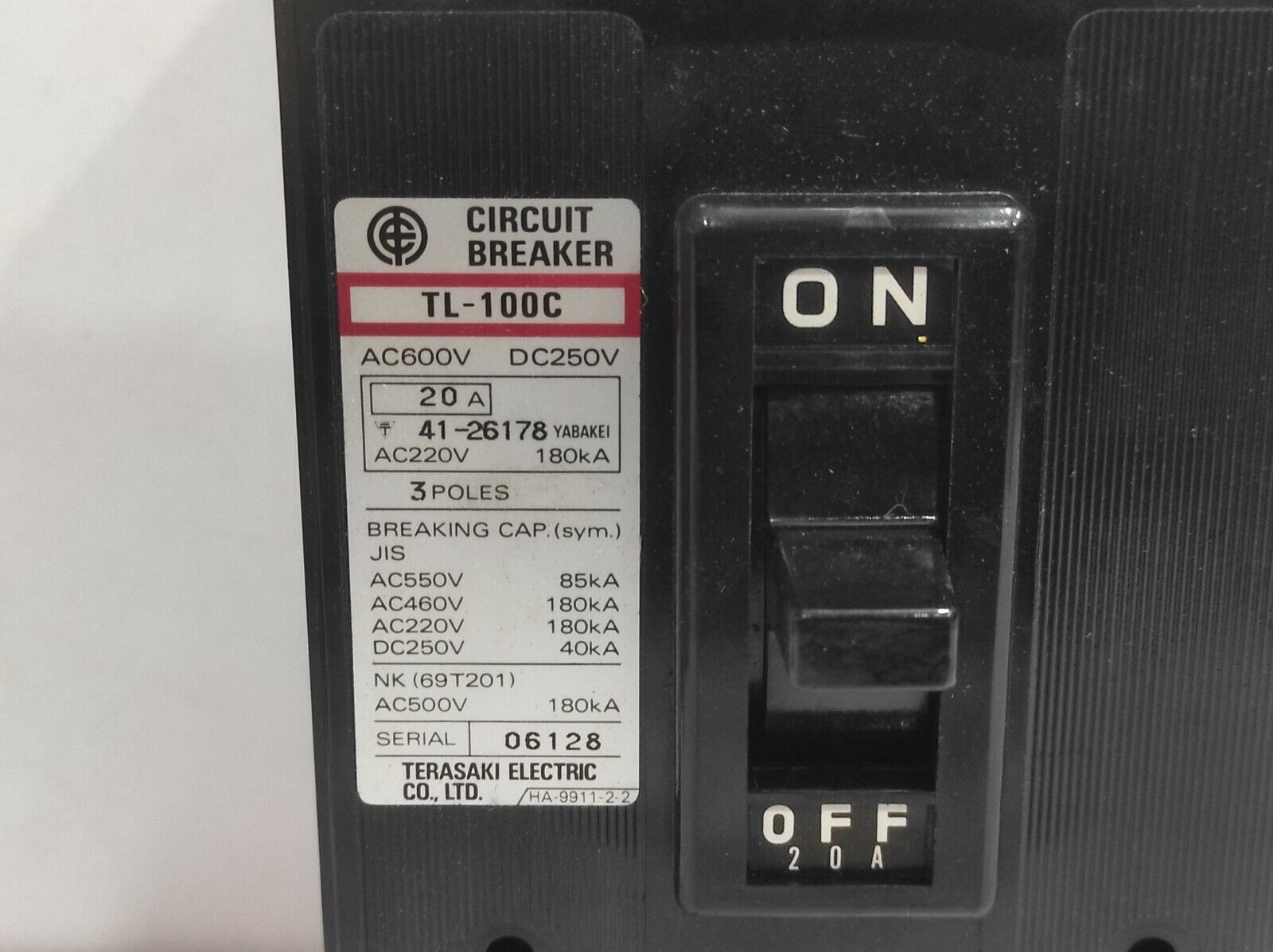 Terasaki TL-100C TemBreak Circuit Breaker 3P 20A FC