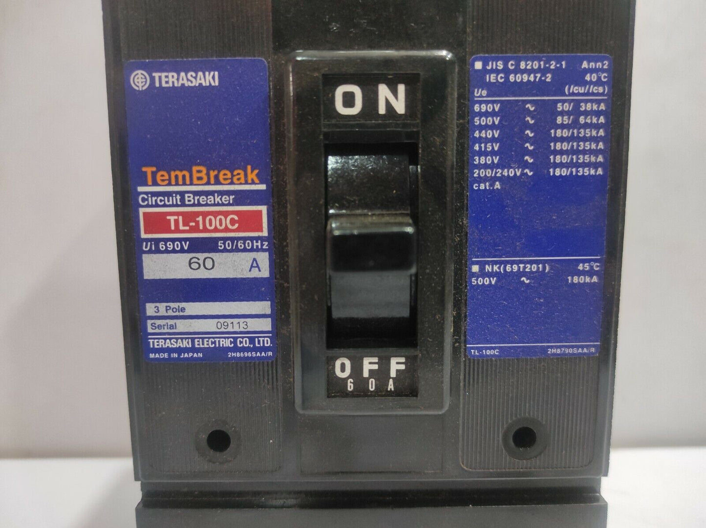 Terasaki TL-100C TemBreak Circuit Breaker 3P 60A FC 50/60Hz / TL100C60A