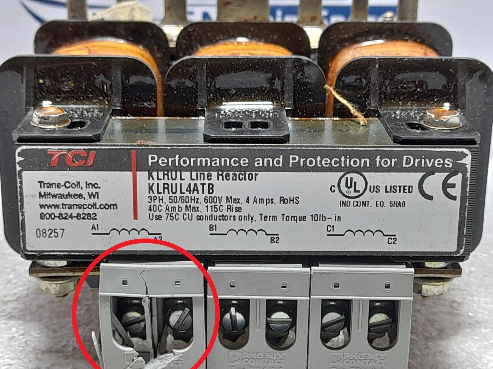 TCI Trans-Coil KLRUL Line Reactor KLRUL4ATB 3PH 50/60Hz 600V Max 4A 4ATB