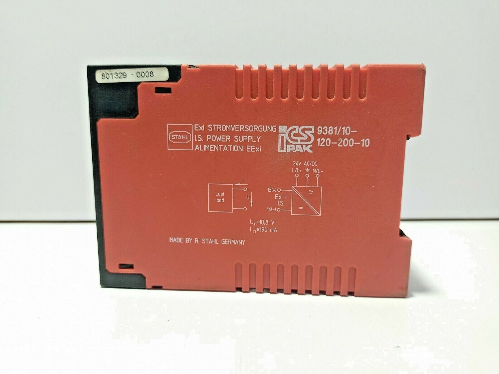Stahl 9381/10-120-200-10 I.S. Power Supply 93811012020010 Un=10.8V In≤190mA