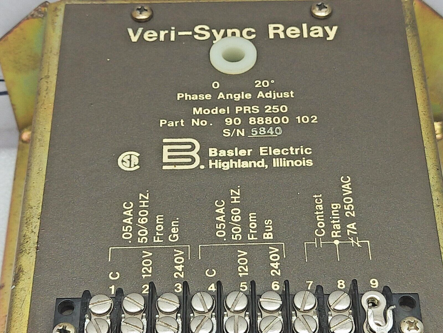 Basler Electric 90-88800-102 Veri-Sync Relay Model: PRS 250 Phase Angle 0-20