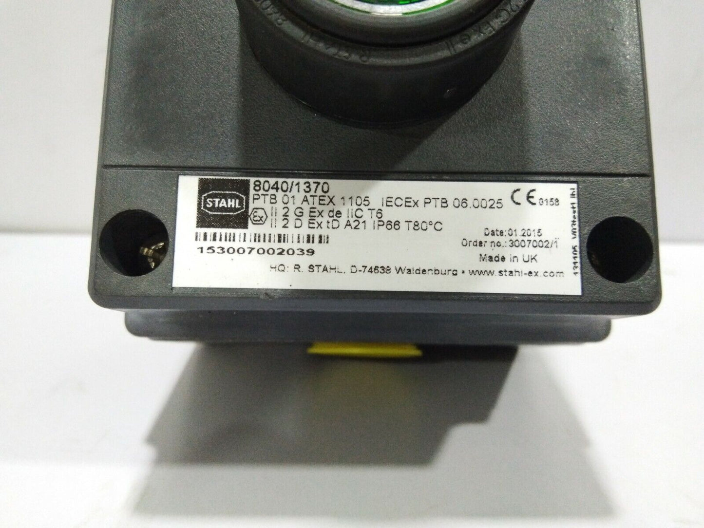 STAHL 8040/1370 PUSHBUTTON WITH WHITE INDICATOR LIGHT 3-GANG POLYESTER W/WHITE 