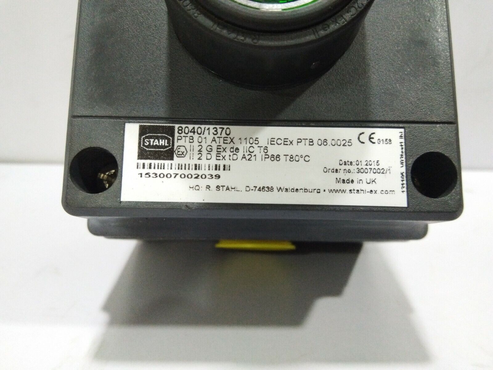 STAHL 8040/1370 PUSHBUTTON WITH WHITE INDICATOR LIGHT 3-GANG POLYESTER W/WHITE 