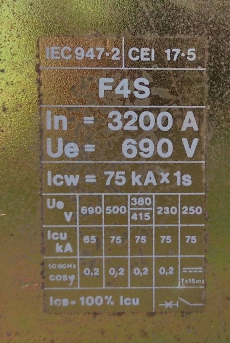 ABB Sace Megamax F4S Circuit Breaker 3200A Sace F4 In 3200A Ue 690V