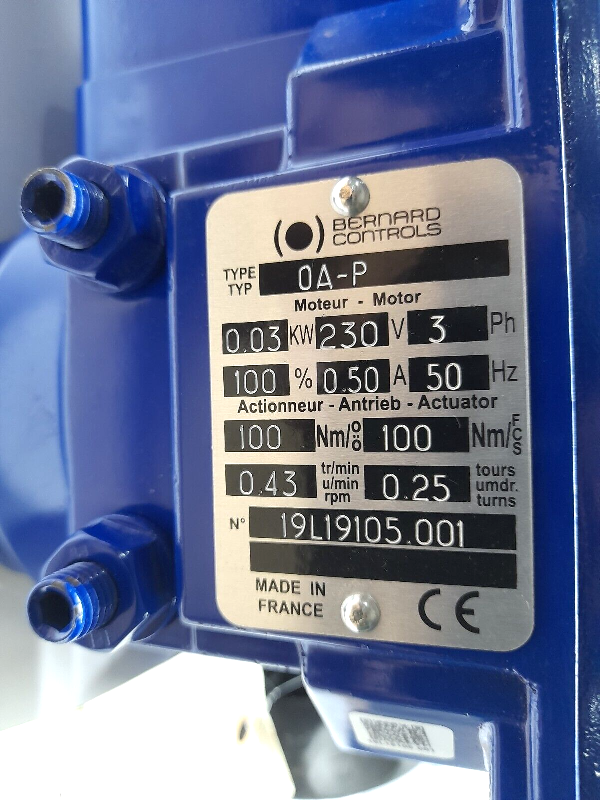 Bernard OA-P Actuator Valve Complete OAP 19L19105.001