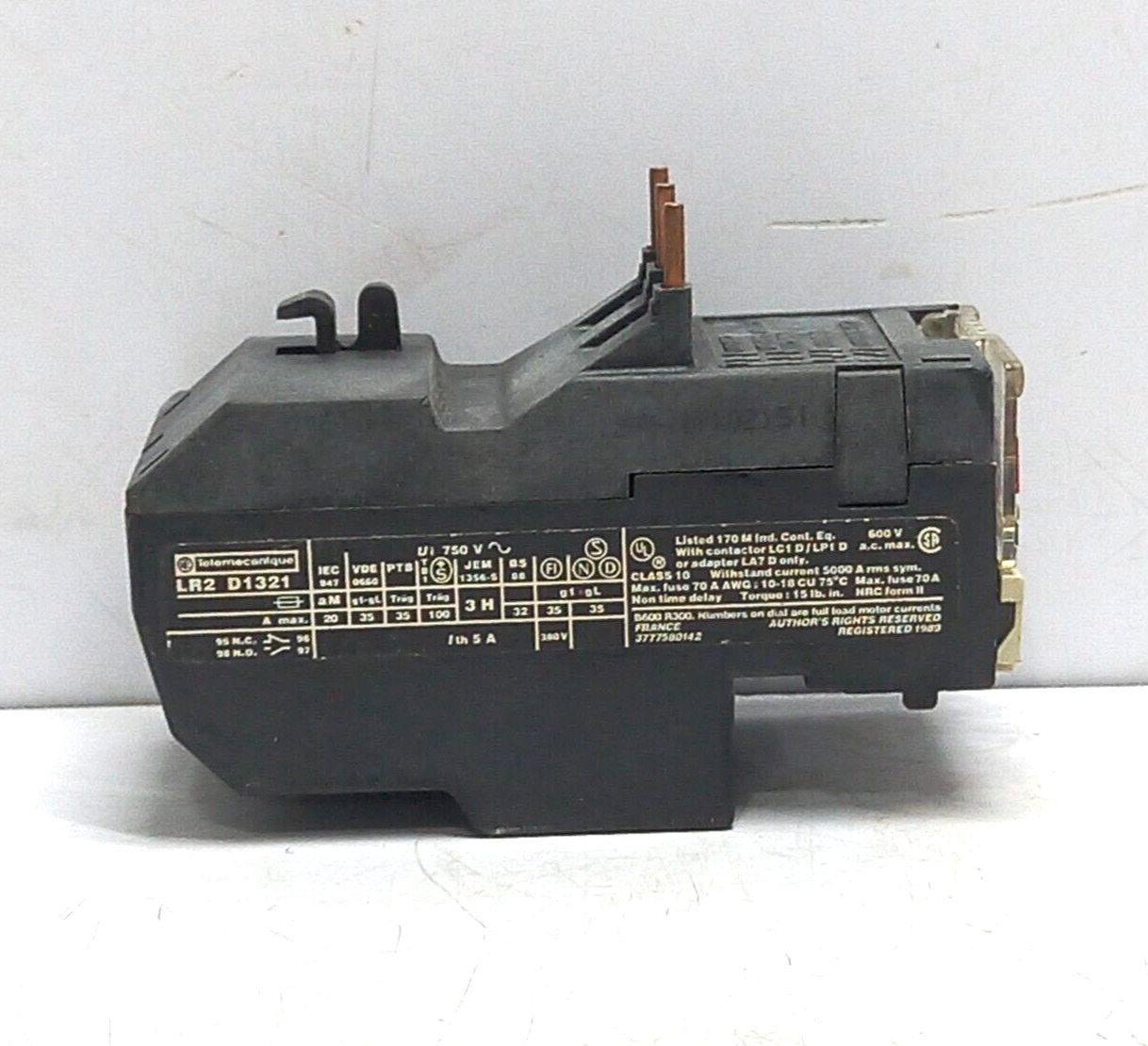 Telemecanique LR2 D1321 Thermal Overload Relay 12-18A Ui 750VAC Ith 5A