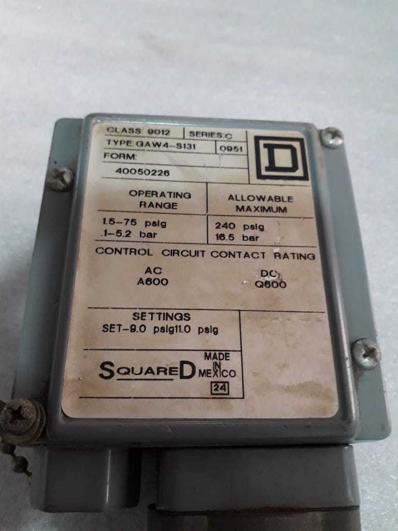 SQUARE D INDUSTRIAL PRESSURE SWITCH TYPE: GAW-4 -S131