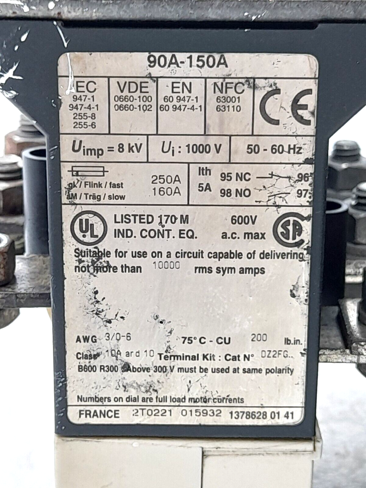 Telemecanique LC1 F150 Contactor 95V50Hz 115-120V60Hz & LR9F5369 Relay 90-150A