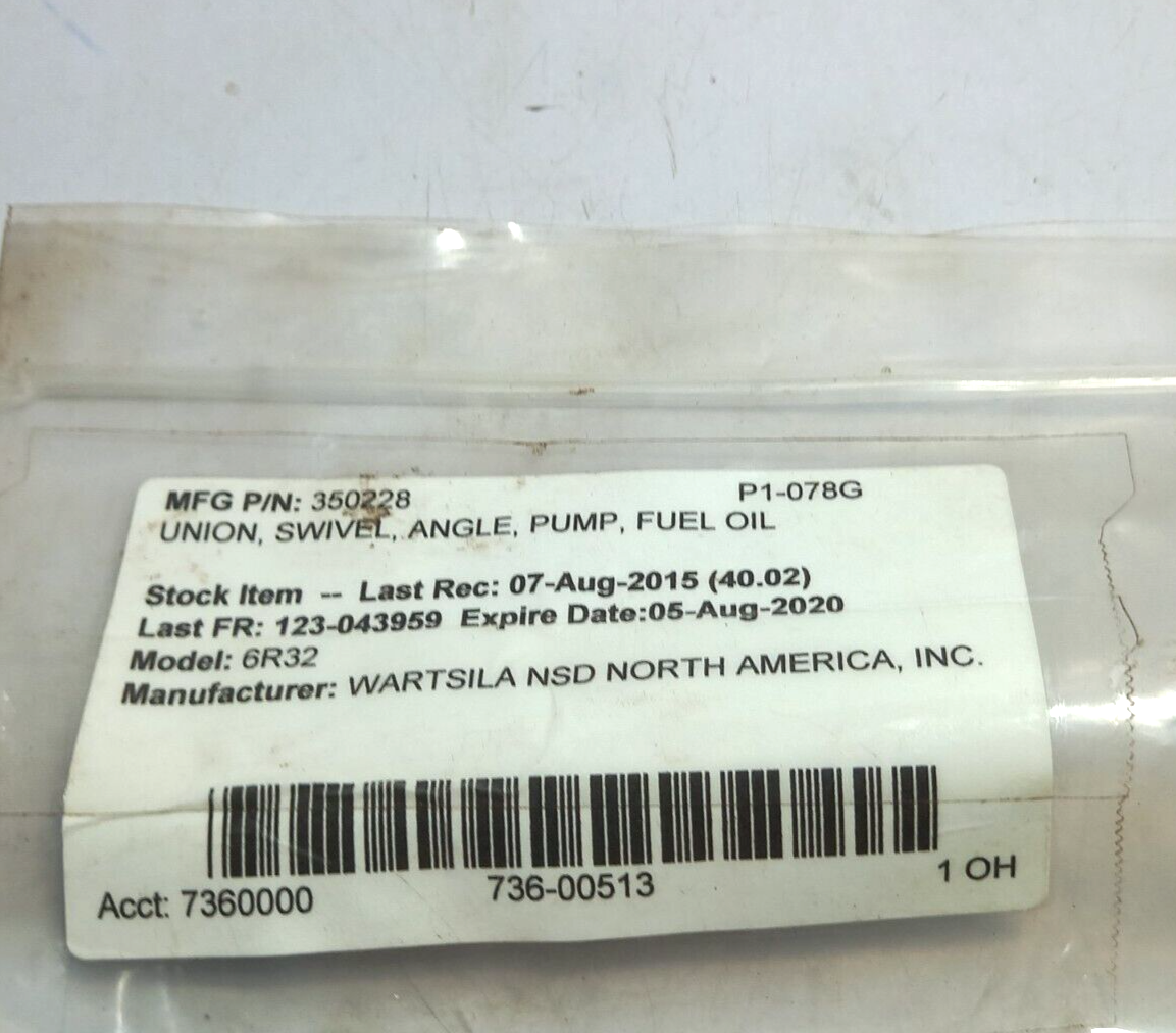 Wartsila 350228 Union Swivel Angle Pump Fuel Oil Engine