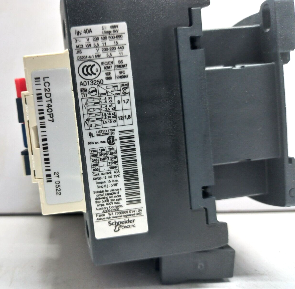 Telemecanique Square D LC2DT40P7 Reversing Contactor 230V 50/60Hz