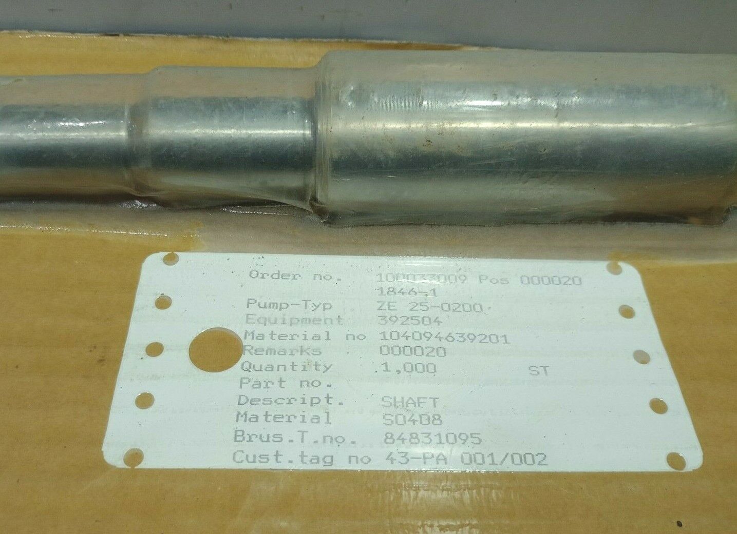 Sulzer 104094639200 Shaft Incl. Keys Pump Typ ZE 25-0200