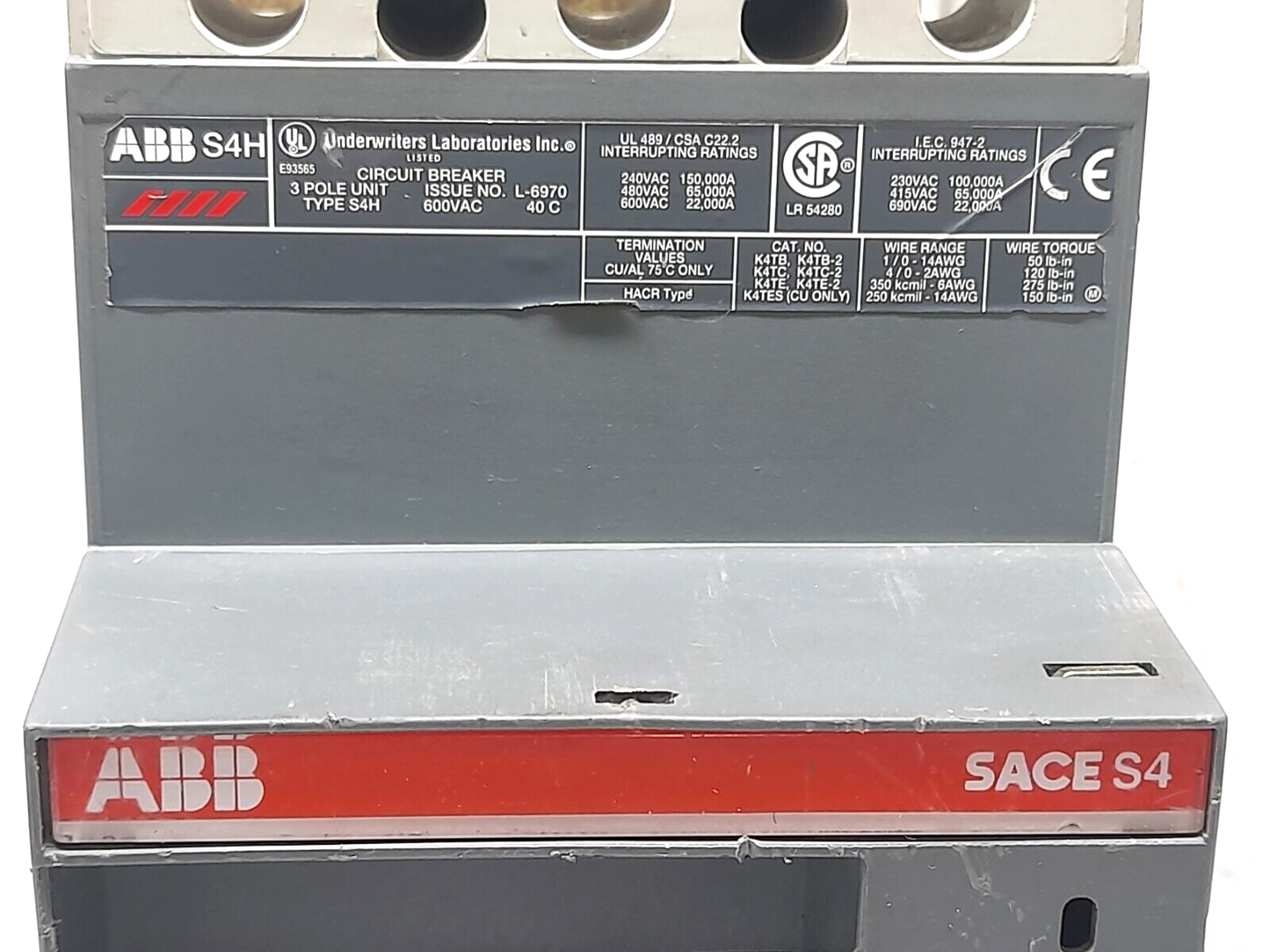 ABB SACE S4 S4H Circuit Breaker SACE PR211 250A 3 Pole 600VAC