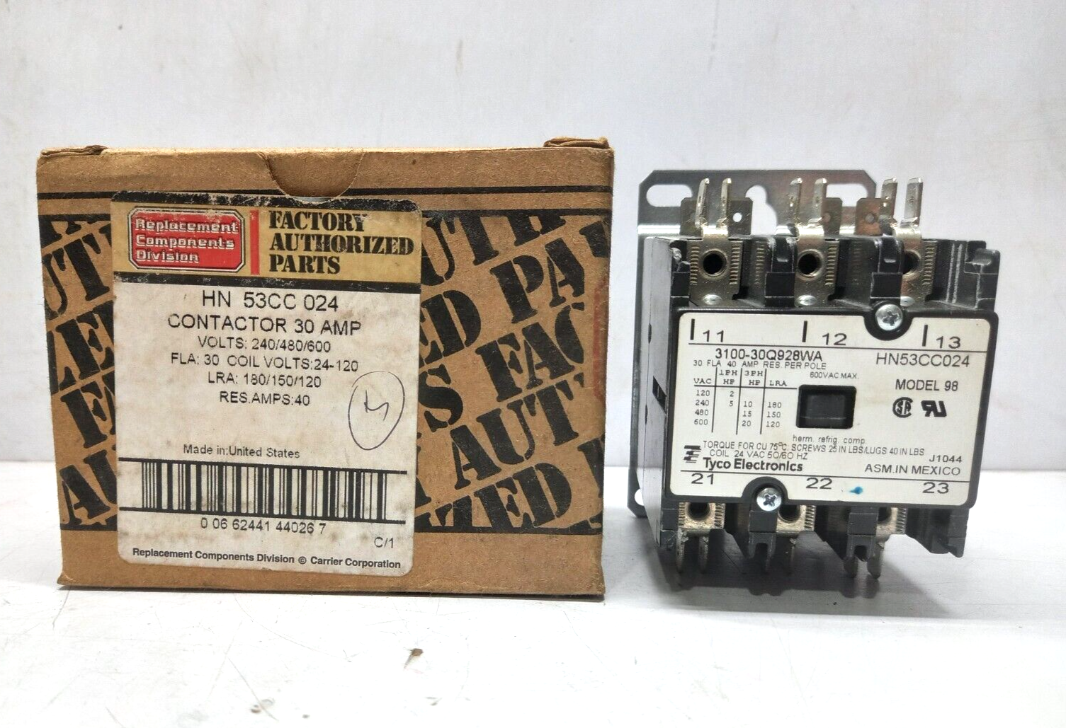 Tyco Electronics 3100-30Q928WA Contactor 30FLA 40AMP Model 98
