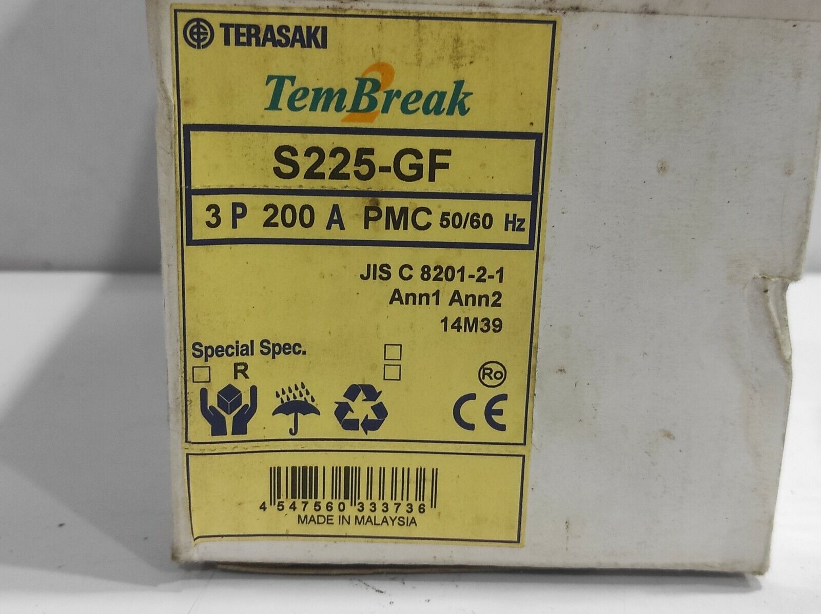 Terasaki S225-GF TemBreak Circuit Breaker 3P 200A PMC 50/60Hz / S225GF