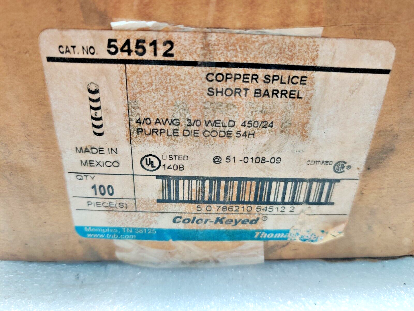 Thomas & Betts 54512 Purple Die Code 54H 4/0 AWG 3/0 WELD 450/24 10PCs In Lot