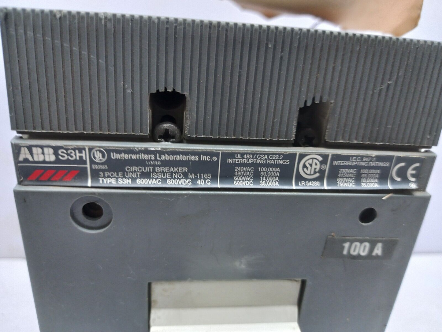 ABB S3H Circuit Breaker 100A 3P 600VAC 600VDC