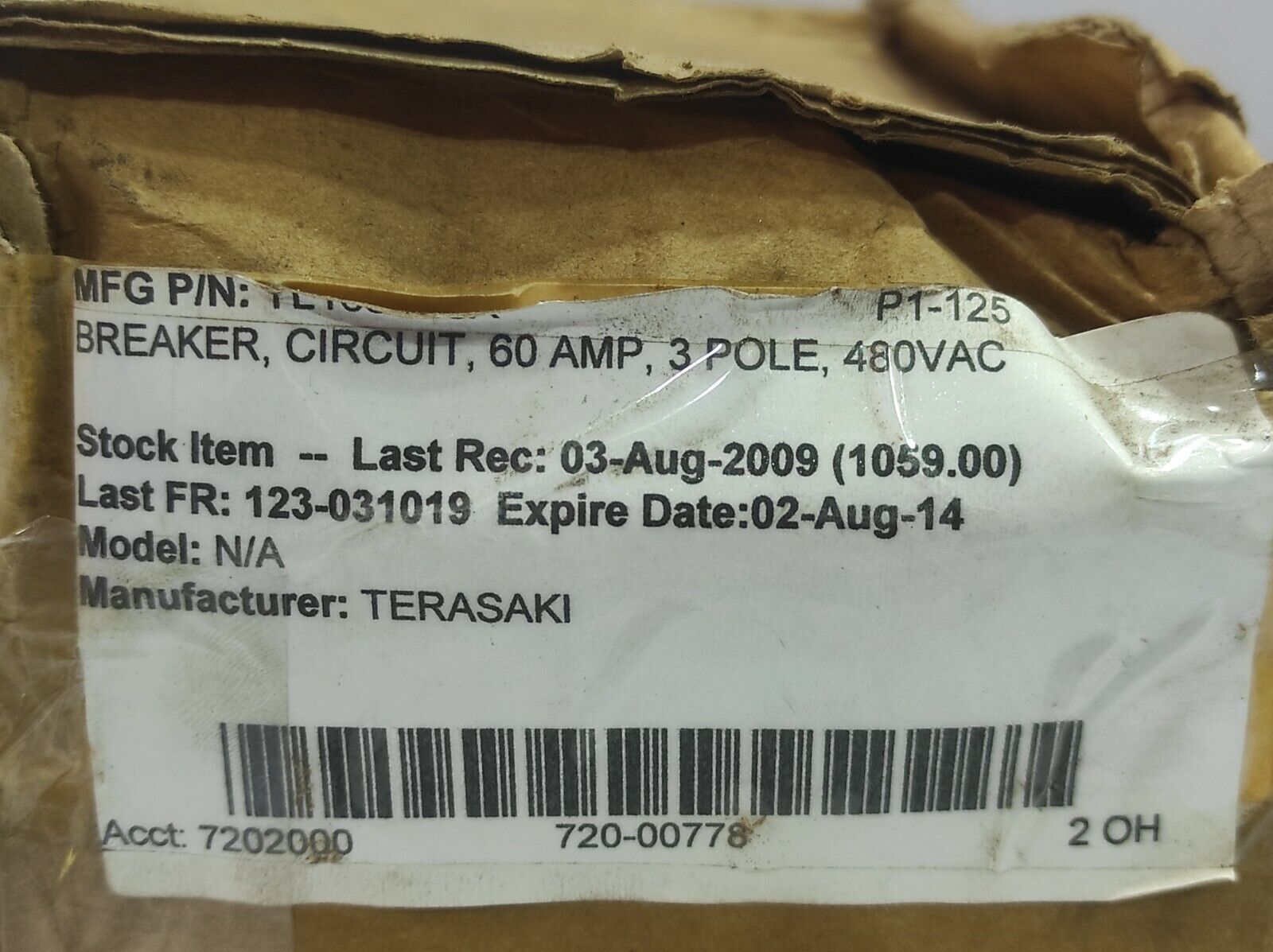 Terasaki TL-100C TemBreak Circuit Breaker 3P 60A FC 50/60Hz / TL100C60A