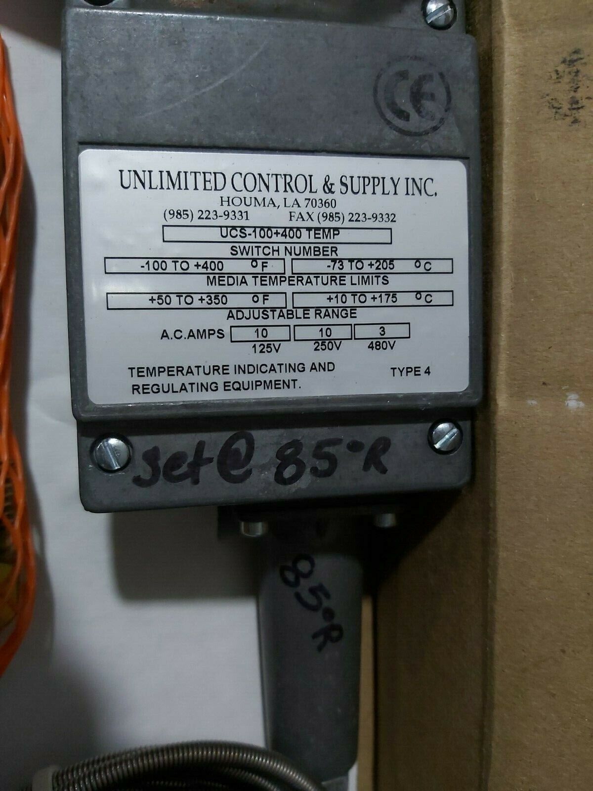 UNLIMITED CONTROL & SUPPLY TEMPRATURE INDICATING SWITCH UCS-100+400