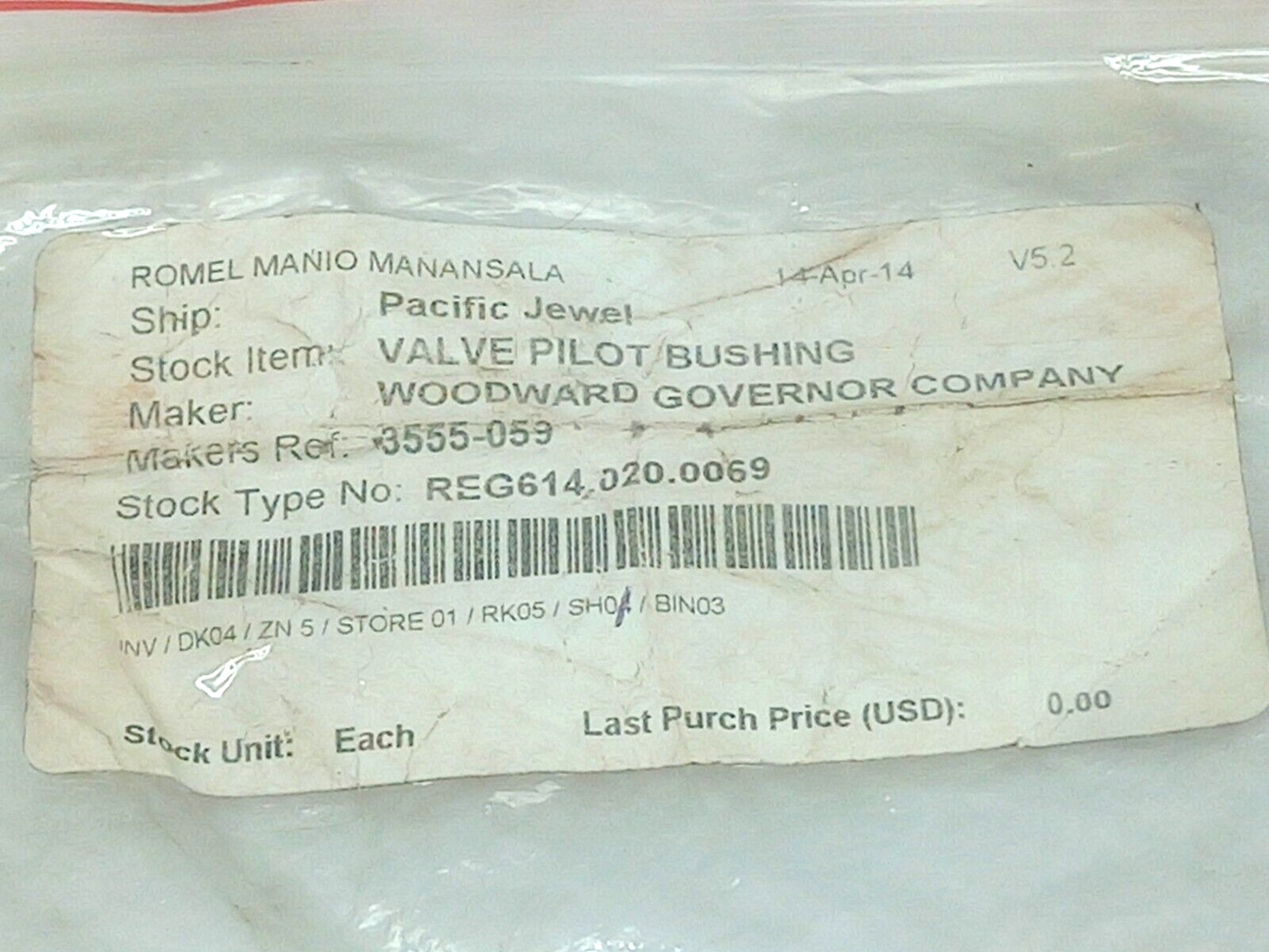 Woodward 3555-059 Valve Pilot Bushing 4 Pcs / Lot