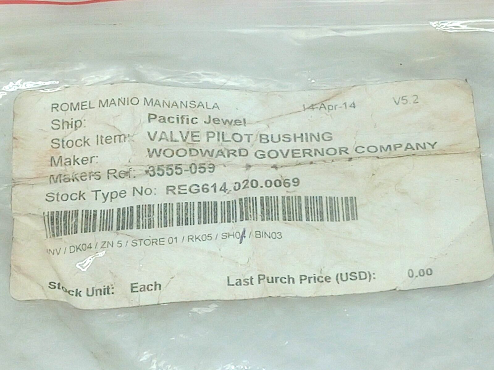 Woodward 3555-059 Valve Pilot Bushing 4 Pcs / Lot