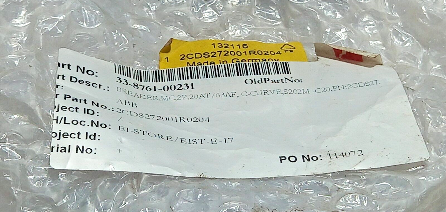 ABB 2CDS272001R0204 Circuit Breaker / S202M-C20 / -100V