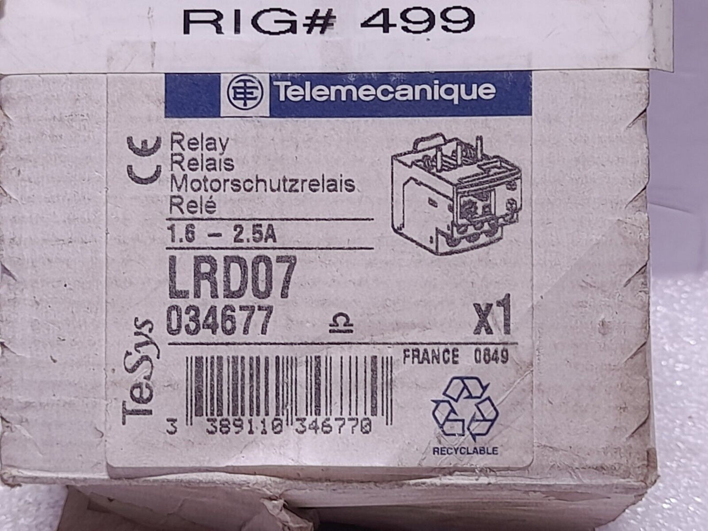 Telemecanique LRD07 Thermal Overload Relay 1.6-2.5A Konecranes 901LRD07